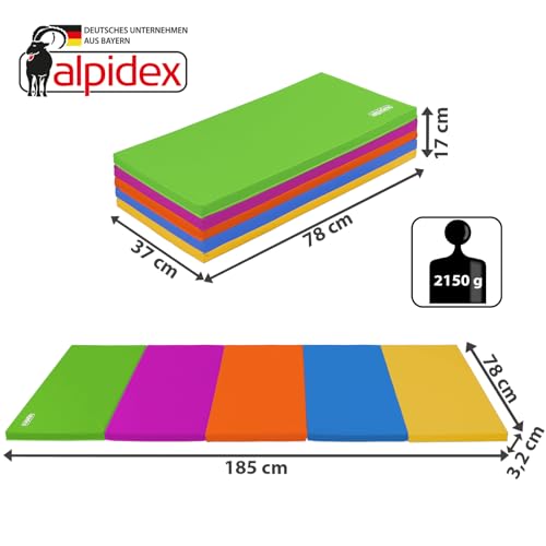 ALPIDEX Esterilla de gimnasia 185 x 78 x 3 cm plegable colchoneta de ejercicio suave de suelo deportiva para el hogar niños adultos, Color:multicolor