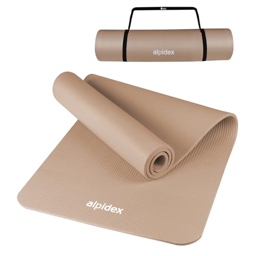 ALPIDEX Esterilla Yoga 183 x 60 x 0.8 cm Colchoneta Pilates Antideslizante Sin Ftalatos Tapete Gymnasia Correa Transporte Alfombra Deporte Fitness Ejercicios Mat Gimnasio Casa, Color:Cream