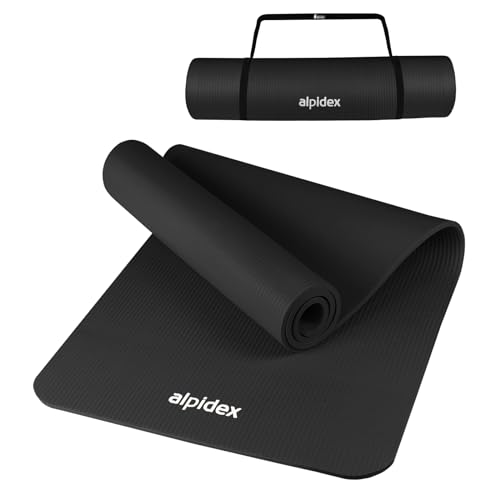 ALPIDEX Esterilla Yoga 183 x 60 x 0.8 cm Colchoneta Pilates Antideslizante Sin Ftalatos Tapete Gymnasia Correa Transporte Alfombra Deporte Fitness Ejercicios Mat Gimnasio Casa, Color:Black