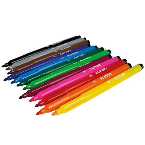 Alpino 12 Rotuladores de Colores | Punta Resistente de 3mm para Colorear | Tinta Súper Lavable y de Larga Duración | Estuche de Rotuladores de Colores Brillantes | Material Escolar