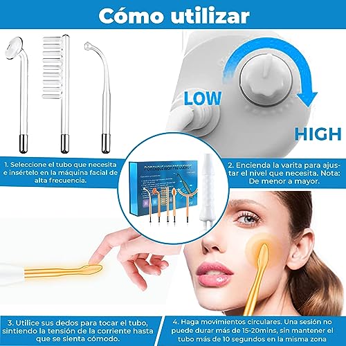 Alta Frecuencia Facial - Máquina Profesional - Elimina Arrugas, Acné y Alopecia - 5 Electrodos - Microdermoabrasión - Luz LED - Microsonic Device - Estimulación - Belleza - High Frequency Wand