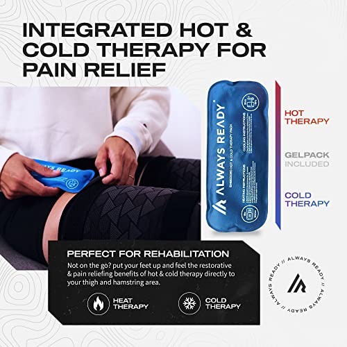 Always Ready, funda de soporte de compresión para muslos (2 por paquete) con paquete de gel frío y caliente para isquiotibiales y cuádriceps, hombres y mujeres, correas de compresión (M)