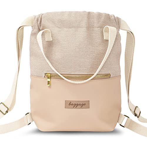 Amazinggirl Bolsa de gimnasio bolsa de deporte para mujer - bolsa o mochila bolsa de mano mochila 2 en 1 como mochila bolsa o bolsa de mano bolsa de tela con cordón Beige