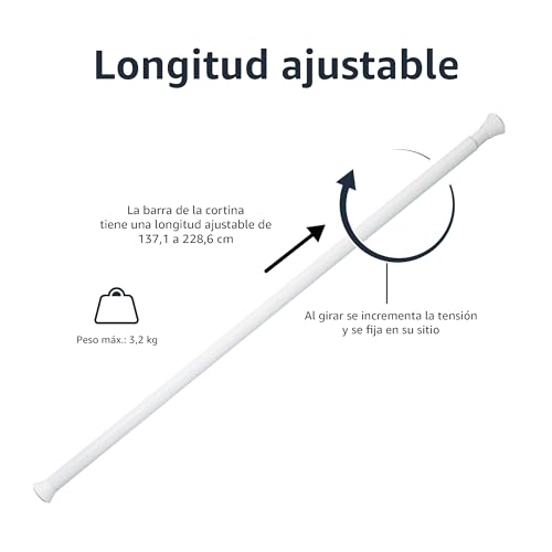 Amazon Basics - Barra de tensión para cortina de ducha o marco de puerta, Blanco, 137 a 229 cm