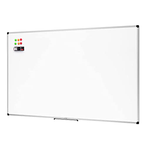 Amazon Basics - Pizarra blanca magnética con bandeja para rotuladores y marco de aluminio, 60 x 90 cm