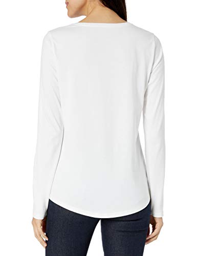 Amazon Essentials Camiseta de Cuello a la Caja, Manga Larga, 100% Algodón y Ajuste Clásico Mujer, Blanco, L