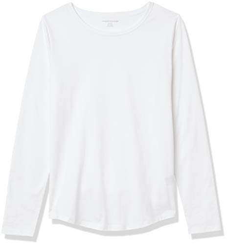 Amazon Essentials Camiseta de Cuello a la Caja, Manga Larga, 100% Algodón y Ajuste Clásico Mujer, Blanco, L