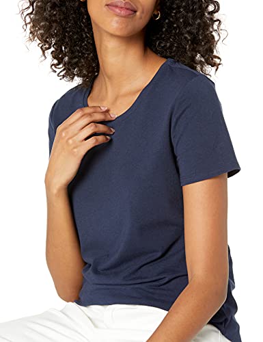 Amazon Essentials Camiseta Técnica Elástica de Manga Corta y Cuello Redondo (Disponible en Tallas Grandes) Mujer, Pack de 2, Azul/Orquídea Morada, M