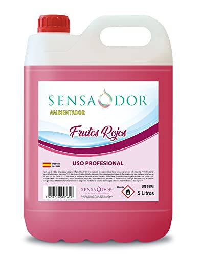 Ambientador Frutos Rojos SENSAODOR, 5 Litros, Rojo, Garrafa, Profesional, Empresas, Negocio, Limpieza, Neutralizador, Quitaolor, Buen olor, Aromatizador