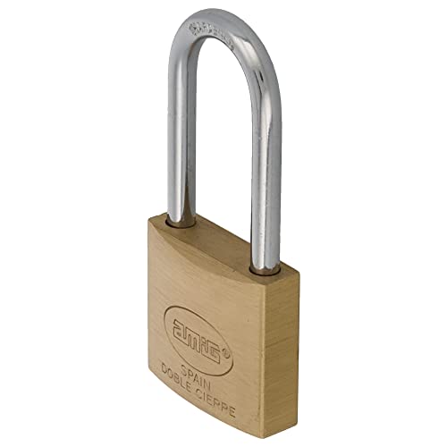 Amig - Candado de seguridad | Incluye 2 llaves | Arco largo | Latón y arco de Acero | Para taquillas de gimnasio, puertas, armarios, maletas, mochilas | Doble cierre | Ancho: 25 mm