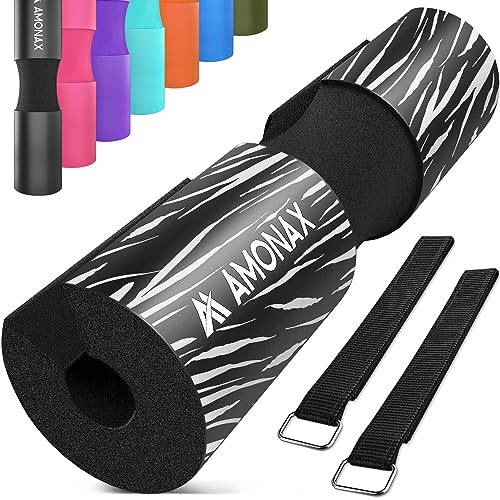 Amonax almohadilla barra gimnasio protector, Cuello y Hombros Almohadilla para Sentadillas y Empuje de Cadera, para ejercicios en casa y en el gimnasio, entrenamiento de fuerza y pesas (Cebra Negra)