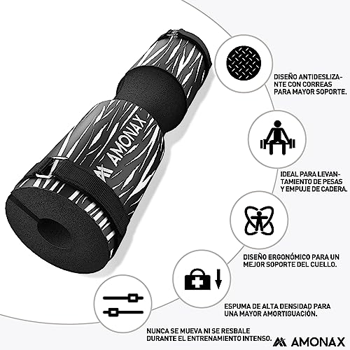 Amonax almohadilla barra gimnasio protector, Cuello y Hombros Almohadilla para Sentadillas y Empuje de Cadera, para ejercicios en casa y en el gimnasio, entrenamiento de fuerza y pesas (Cebra Negra)