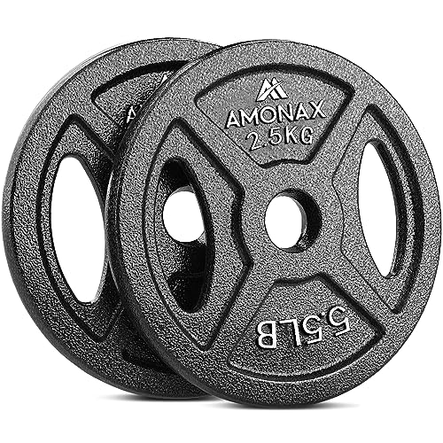 Amonax discos pesas, 2,5kg, 5kg, 10kg discos mancuernas para barras 25mm, discos de pesas metálicas para levantamiento y empuje de cadera, placas de hierro fundido para gimnasio en casa