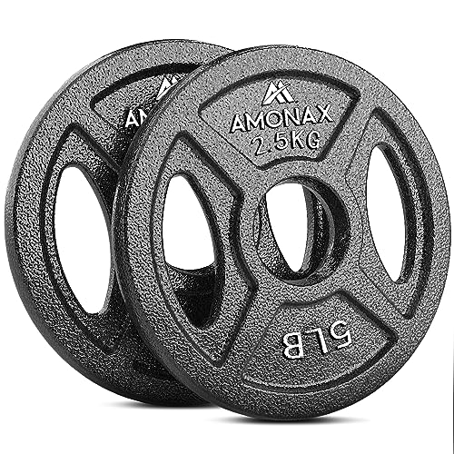 Amonax discos pesas, 2,5kg, 5kg, 10kg discos mancuernas para barras olimpicos 50mm, discos de pesas metálicas para levantamiento y empuje de cadera, placas de hierro fundido para gimnasio en casa