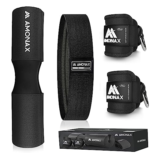 Amonax Glute Training Set (Almohadilla Barra Gimnasio Hip Trust, Bandas Elasticas Gluteos, Tobilleras Deportivas) Ejercicio y Fitness de Piernas de Glúteos, Accesorios Gimnasio (Negro)