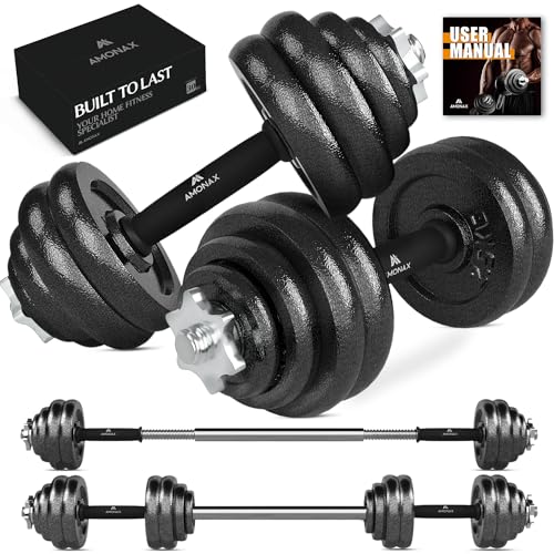 Amonax Pesas y Mancuernas Ajustables 20 30KG, Juego de Pesos Dumbbells Kit Hierro Fundido, Fitness Gimnasio en Casa Musculacion, Weights Set Mujer Halteres Barbell Hombres Ejercicios (Negro 30KG)