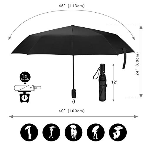 AMVUZ Paraguas Plegable de Viaje Compacto Automático a Prueba de Viento (Negro)