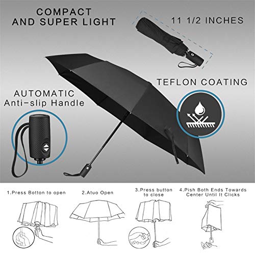 AMVUZ Paraguas Plegable de Viaje Compacto Automático a Prueba de Viento (Negro)