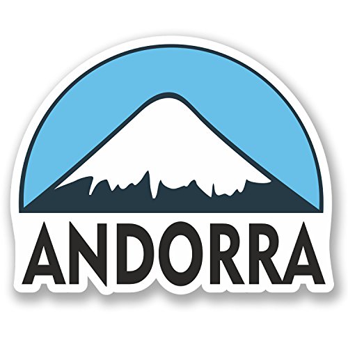 Andorra - 2 x 10 cm - Adhesivo de vinilo para ski/snowboard para iPad, ordenador portátil, equipaje de viaje # 5123 – 10 cm de ancho x 8 cm de largo