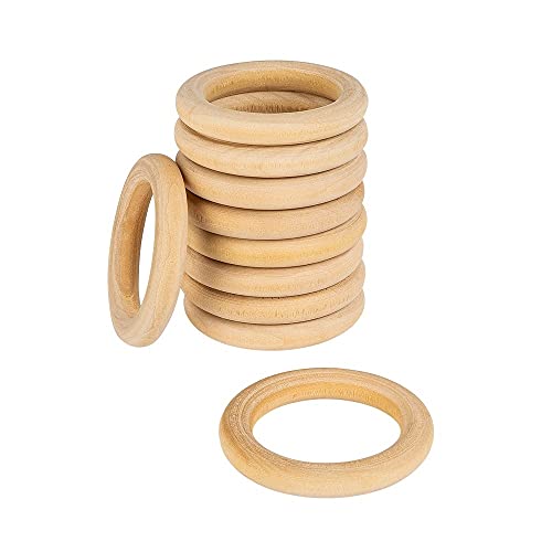 Anillos de madera para manualidades, 10 unidades, diámetro de 5 cm, grosor de 8 mm, color natural