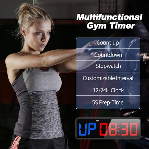 ANJANK Portátil Magnético Temporizador de Gimnasio&Reloj,Cuenta Regresiva/Ascendente,Cronómetro,Temporizador de Intervalos de Entrenamiento con Batería Potente,Mando a Distancia,Control Volumen&Brillo