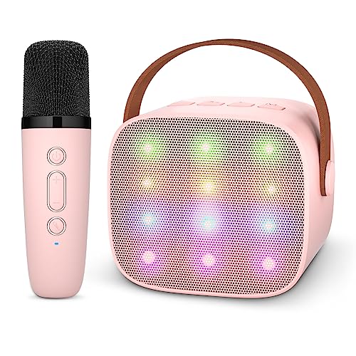 Ankuka Karaoke 1 Micrófono Karaoke Infantil Bluetooth con Micrófono Inalámbrico Altavoz con Luces LED Regalo Niña Juguete Que Cambia de Voz Rosa