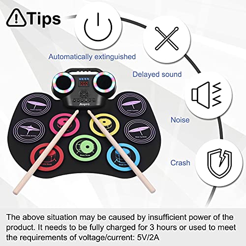 Anpro Kits de Batería Electrónica, Bateria Musical con 9 Almohadillas de Batería, Batería Musical para Niños Pantalla LED a Color