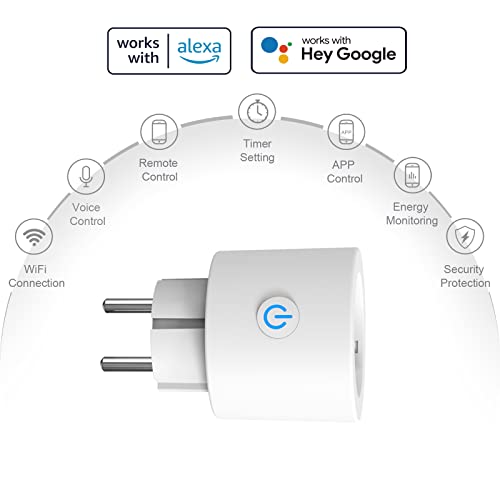 ANTELA Enchufe Inteligente WiFi 16A 3680W con Monitor de Energía, Compatible con Alexa y Google Home, Horarios y Temporizadores, No Necesita HUB,4pc