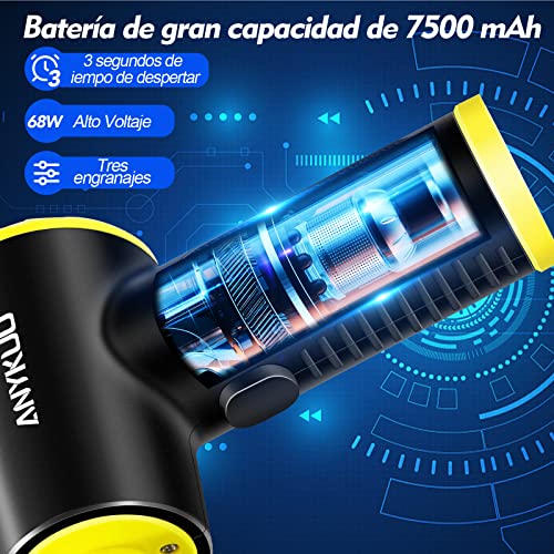 Anykuu Soplador de Polvo Eléctrico 90000 RPM Ajuste de 3 Marchas Plumero de Aire Comprimido con Luz LED Batería Recargable de 7500 mAh Limpieza, Negro