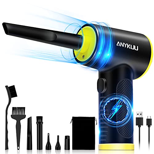 Anykuu Soplador de Polvo Eléctrico 90000 RPM Ajuste de 3 Marchas Plumero de Aire Comprimido con Luz LED Batería Recargable de 7500 mAh Limpieza, Negro