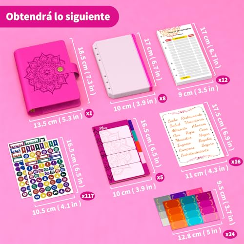 Aocii Budget Binder Budget Planner - A6 Carpeta De Presupuesto, Agenda Financiera Para Ahorrar, Con Diseños En Español, Organizador de Dinero, Pegatina Planificadora (Rojo)