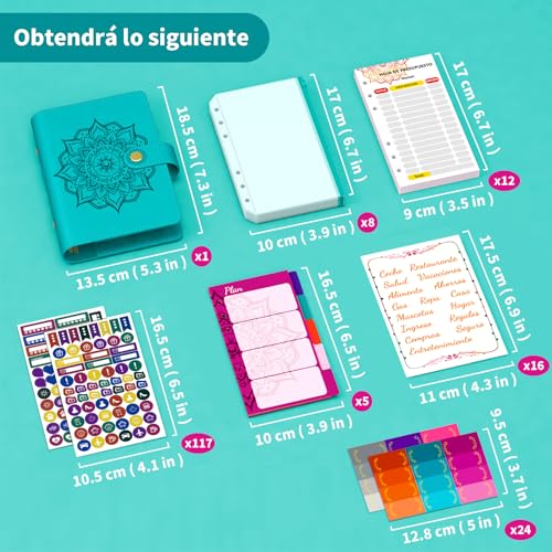 Aocii Budget Binder Budget Planner Español - A6 Carpeta De Presupuesto, Agenda Para Ahorrar Dinero, Con Diseños En Español Organizador Dinero, Agenda Financiera, Pegatina Planificadora (Azul)