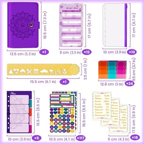 Aocii Budget Planner Budget Binder A6 - Planificador financiero de presupuestos, libro de presupuestos con bandejas para el dinero, etiquetas de planificador de presupuestos (Violeta)