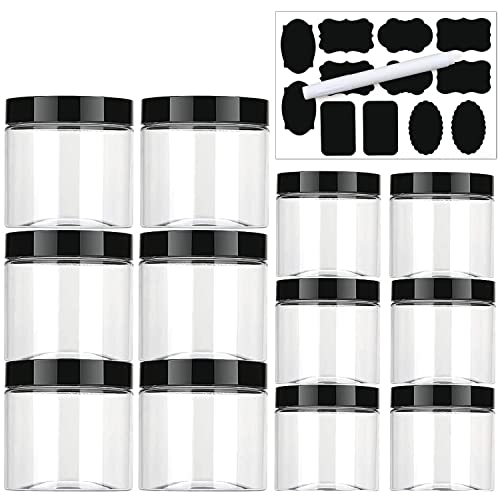 Aoligei Transparente Botes Cocina, Tanque de Almacenamiento de Plástico, Juego de Recipientes Herméticos sin BPA, Set de Almacenamiento de Alimentos con Tapa Roscado Negro (12 pcs)