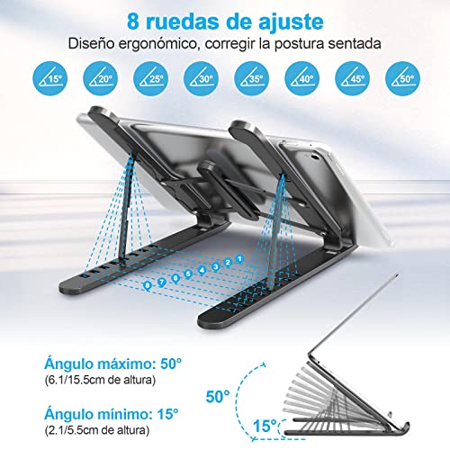 AOVUYCK-Store Soporte Portátil, 8 Ángulos Ajustable Ventilado Elevador Portátil, Laptop Stand con Plástico ABS, Silicona Antideslizante, para Portátiles, Tableta, Teléfono, (10-15,6")