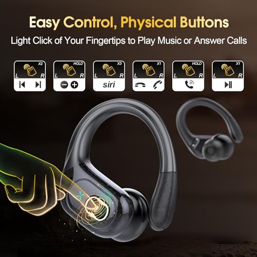 Aptkdoe Auriculares Inalámbricos Deportivos, Auriculares Bluetooth 5.3 HiFi Estéreo con HD Micró, 75H de Reproducción con Cancelacion Ruido ENC, IPX7 Impermeable Cascos Inalambricos, Running/Sport