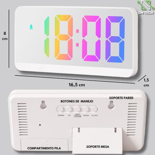 APUKESE Despertador Digital LED con Alarma, Temperatura, Calendario y Diseño Moderno - Ultraplano y con Modo Pantalla en suspensión. Inlcuye Cable de alimentación y se Puede Colgar en la Pared.