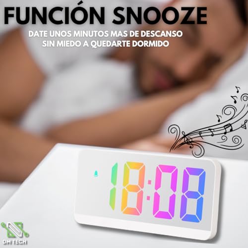 APUKESE Despertador Digital LED con Alarma, Temperatura, Calendario y Diseño Moderno - Ultraplano y con Modo Pantalla en suspensión. Inlcuye Cable de alimentación y se Puede Colgar en la Pared.