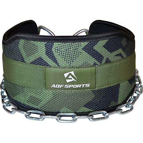 AQF Cinturon Lastre Gym, Neopreno Dominadas Cinturon con Cadena, Faja Lumbar Mujer Hombre para Barra Dominadas, Musculación Levantamiento De Pesas Fitness En Casa Cinturon Gimnasio (Verde Camo)