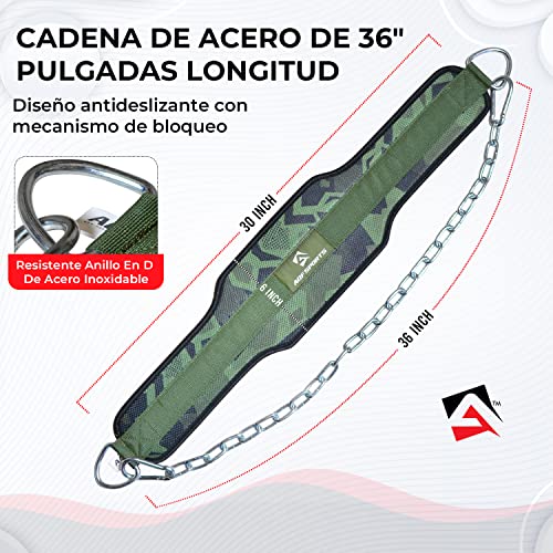 AQF Cinturon Lastre Gym, Neopreno Dominadas Cinturon con Cadena, Faja Lumbar Mujer Hombre para Barra Dominadas, Musculación Levantamiento De Pesas Fitness En Casa Cinturon Gimnasio (Verde Camo)