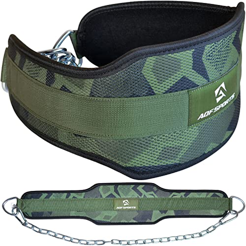 AQF Cinturon Lastre Gym, Neopreno Dominadas Cinturon con Cadena, Faja Lumbar Mujer Hombre para Barra Dominadas, Musculación Levantamiento De Pesas Fitness En Casa Cinturon Gimnasio (Verde Camo)