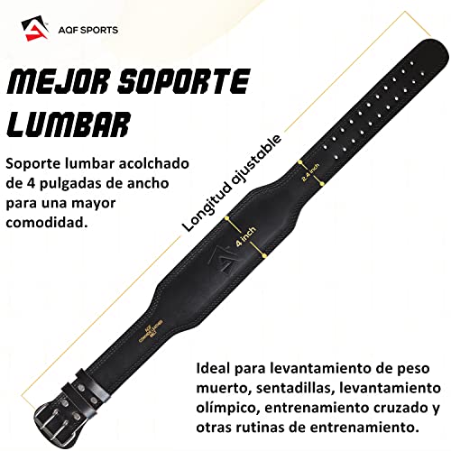 AQF Cinturon Lumbar Gimnasio, 10,2cm Amplio Cuero De Vaca Faja Lumbar, Cinturones Hombre Mujer Levantamiento Acero Rodillo Hebilla Powerlifting Musculacion Cinturon ​Lastre Gimnasio