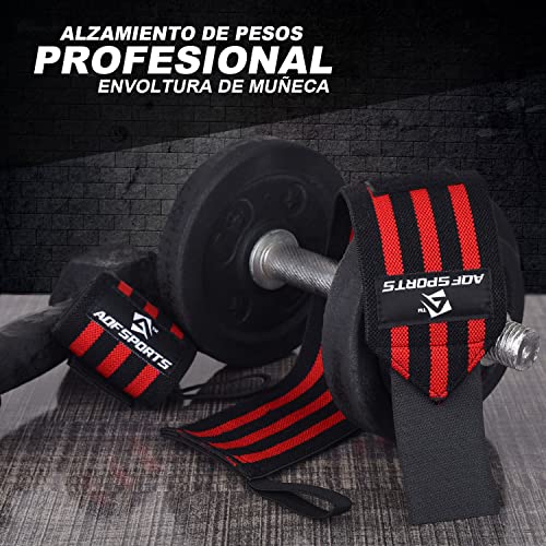 AQF muñequera de 18" soportan el Levantamiento de Pesas de Alta muñequeras Gym Resistencia en el Gimnasio Vendas Entrenamiento con Lazo para el Pulgar (Rojo/Negro)