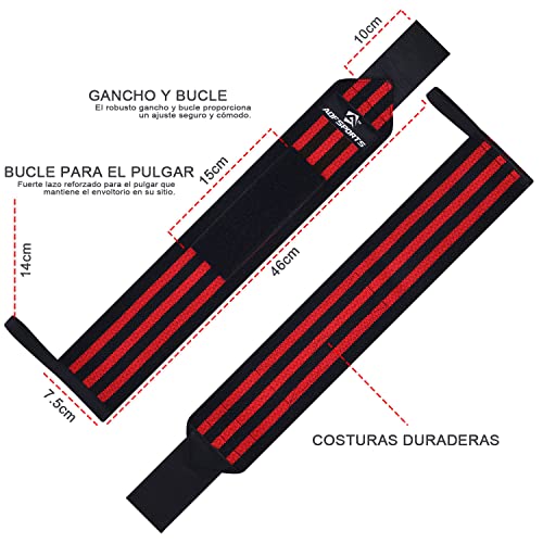 AQF muñequera de 18" soportan el Levantamiento de Pesas de Alta muñequeras Gym Resistencia en el Gimnasio Vendas Entrenamiento con Lazo para el Pulgar (Rojo/Negro)