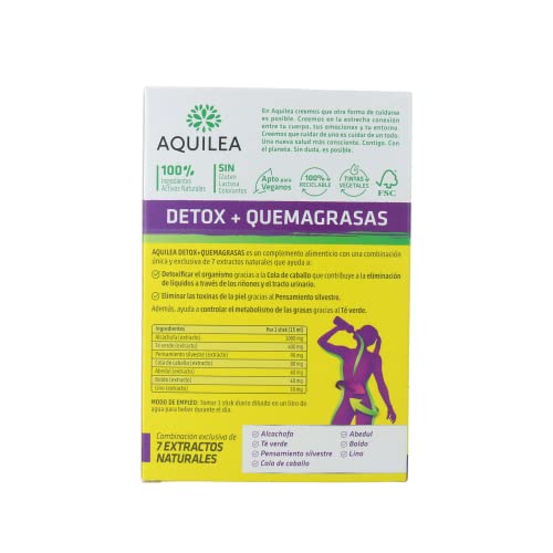 AQUILEA | Detox + Quemagrasas |10 Sticks Solubles | Sabor Piña | Neutralizar y Eliminar Toxinas | Complemento Alimenticio