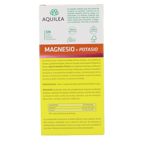 AQUILEA Magnesio+Potasio Efervescente 28 Comprimidos - Ayuda a recuperar el tono Muscular - Complemento alimenticio