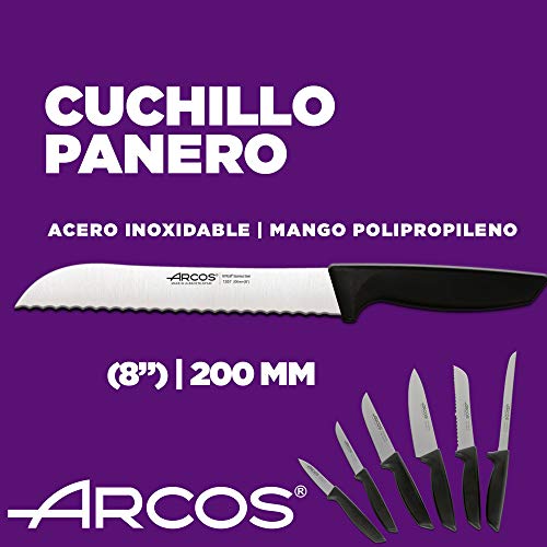 Arcos Juego Cuchillos Cocina Profesionales| Cuchillos Cocina Profesional | 6 pzas | Cuchillos Acero Inoxidable Mango Negro | Utensilios de Cocina Serie Niza | Apto lavavajillas