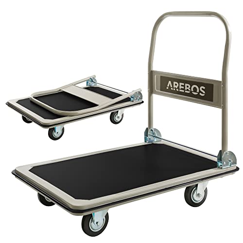 Arebos Plataforma Carro | Carretillas | Carro Supermercado | hasta 300 kg | con Ruedas | Antideslizante Revestimiento | Protector de Bordes