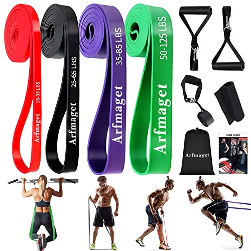 Arfmaget Bandas de Resistencia,Bandas Elasticas Musculacion Set con Pull Up Bands,2 Manija,1 Anclaje de Puerta,1 Protectoras,Bandas Elásticas de Caucho Natural para Entrenamiento