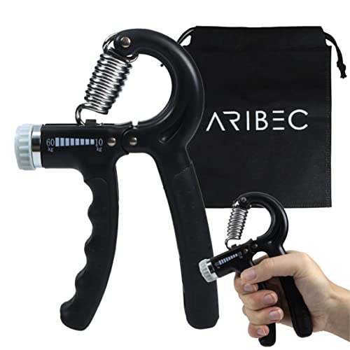 ARIBEC Fortalecedor de Agarre de Mano Profesional Ajustable 10–60 kg con bolsa, Hand Grip para antebrazo ejercitar, Antiestres Adulto, Rehabilitación mano, Gym, Gimnasio en casa